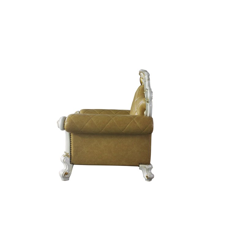 Bowery Hill Traditional Chair with Pillow in Antique Pearl and Butterscotch PU