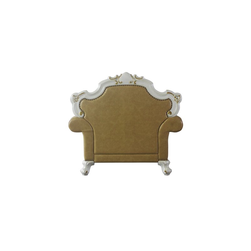 Bowery Hill Traditional Chair with Pillow in Antique Pearl and Butterscotch PU