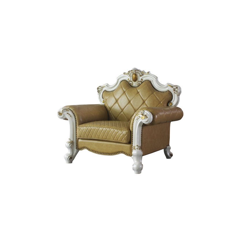 Bowery Hill Traditional Chair with Pillow in Antique Pearl and Butterscotch PU