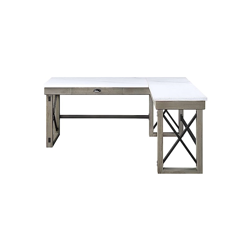 Bowery Hill Modern Writing Desk with Lift Top in Marble Top & Rustic Oak Finish