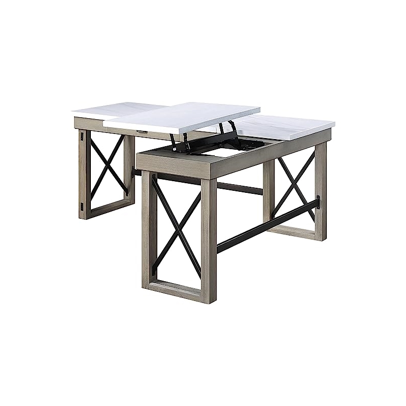 Bowery Hill Modern Writing Desk with Lift Top in Marble Top & Rustic Oak Finish