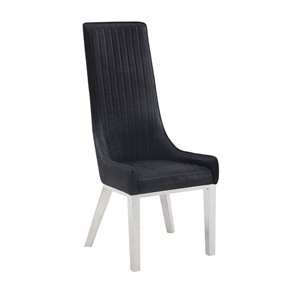 bowery hill contemporary dining chair in black pu and stainless steel (set of 2)
