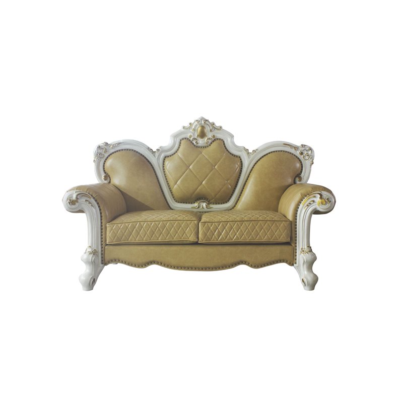 Bowery Hill Traditional Loveseat with Pillows in Antique Pearl and Butterscotch