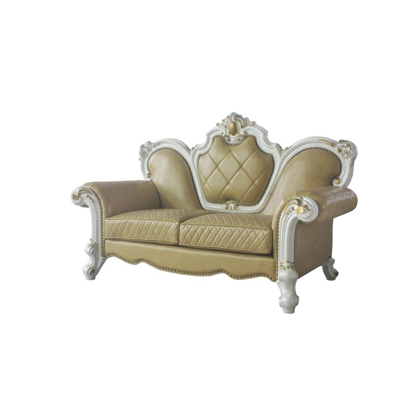 Bowery Hill Traditional Loveseat with Pillows in Antique Pearl and Butterscotch