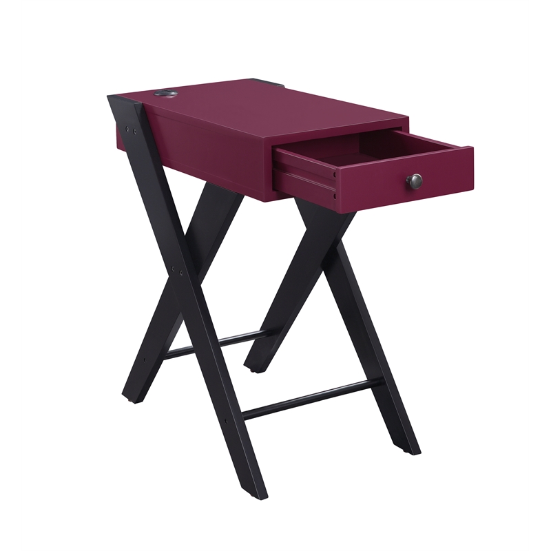 Bowery Hill Contemporary Side Table with USB Charging Dock in Burgundy and Black