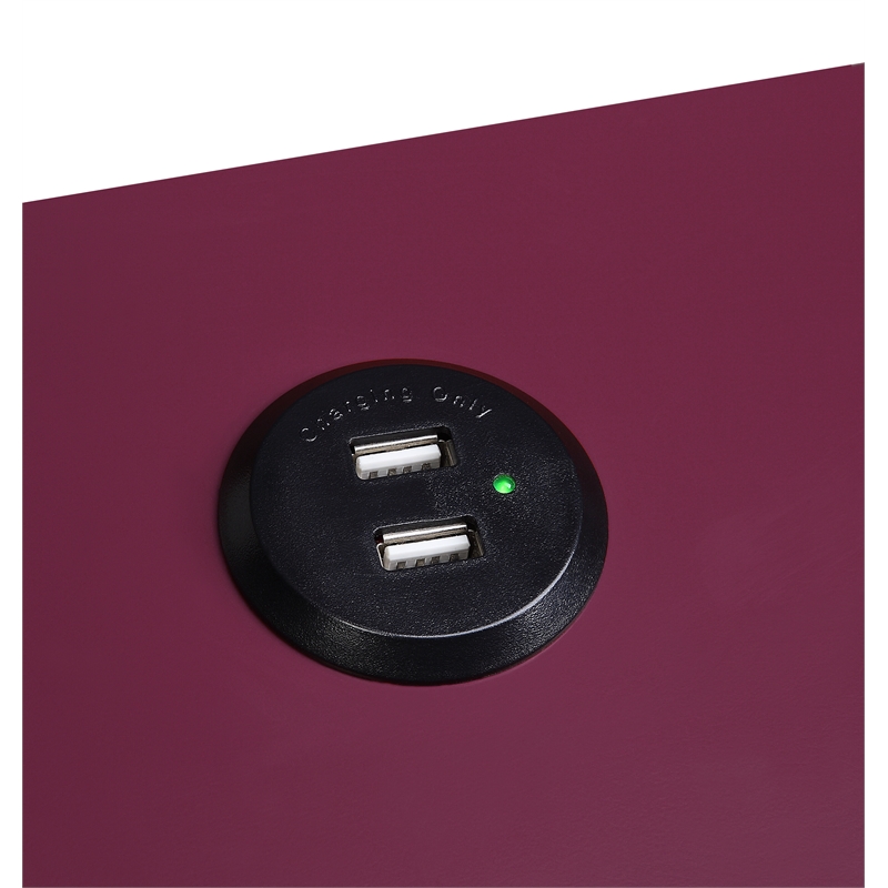 Bowery Hill Contemporary Side Table with USB Charging Dock in Burgundy and Black