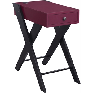 bowery hill contemporary side table with usb charging dock in burgundy and black