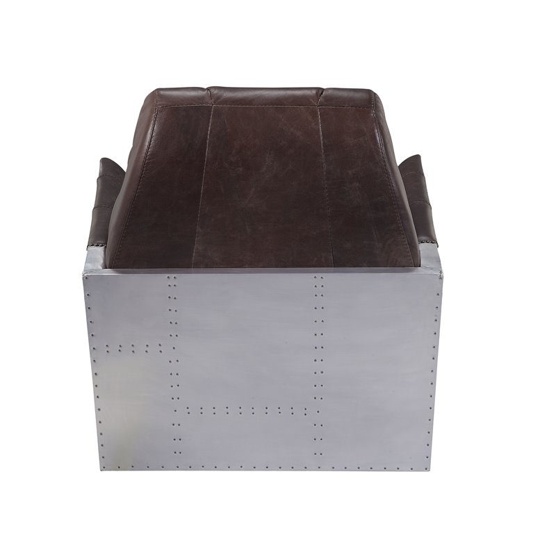 Bowery Hill Contemporary Accent Chair in Espresso Top Grain Leather and Aluminum