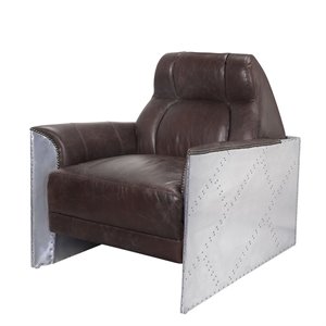 bowery hill contemporary accent chair in espresso top grain leather and aluminum
