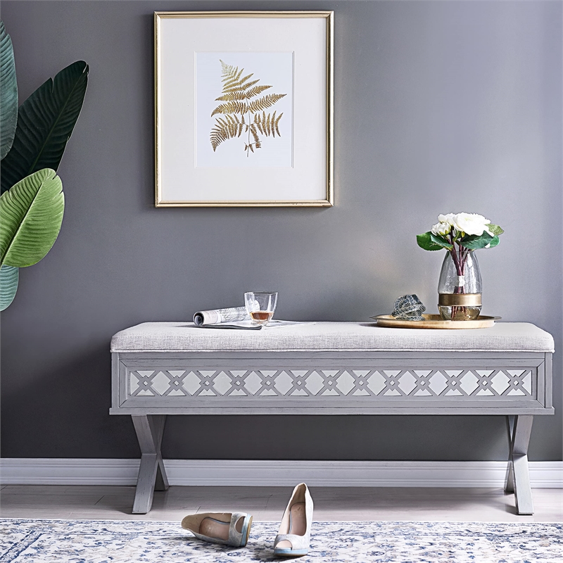 Bowery Hill Contemporary Linen Fabric Upholstered X-Base Bedroom Bench