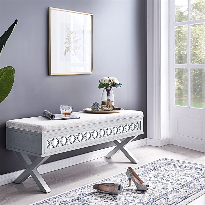 Bowery Hill Contemporary Linen Fabric Upholstered X-Base Bedroom Bench