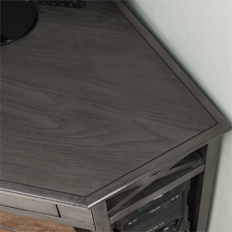 Bowery Hill Sturdy Wood Corner Computer/Writing Desk in Smoke Gray Oak