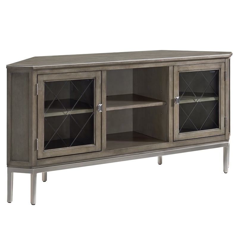 Bowery Hill Corner Wood TV Stand with Pewter Metal Base For TVs Upto 62