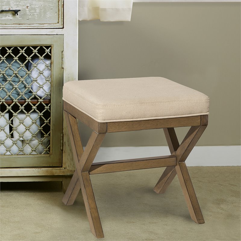 Bowery Hill Mid Century Vanity Stool in Fog and Driftwood