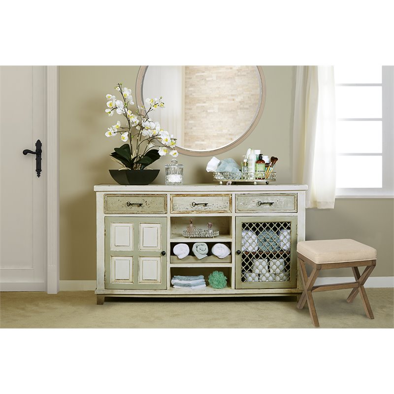 Bowery Hill Mid Century Vanity Stool in Fog and Driftwood