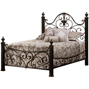 bowery hill traditional king metal poster bed in aged antique gold