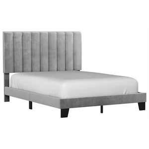 bowery hill upholstered queen platform bed in gray fabric