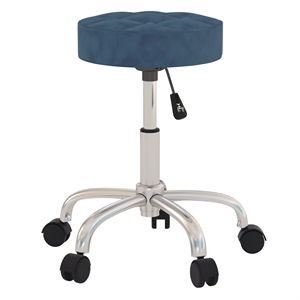 bowery hill tufted adjustable metal vanity stool in blue velvet