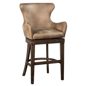 Bowery Hill 44.25&quotH Contemporary Faux Leather Swivel Bar Stool in Rustic Gray