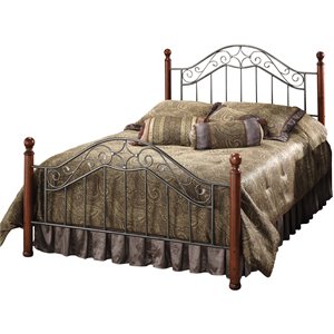bowery hill queen metal poster bed in smoked silver and cherry
