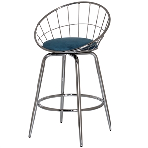 bowery hill metal swivel counter height stool teal blue velvet
