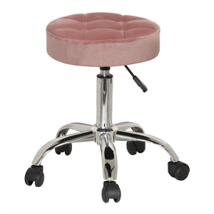 bowery hill tufted adjustable backless metal vanity stool in pink