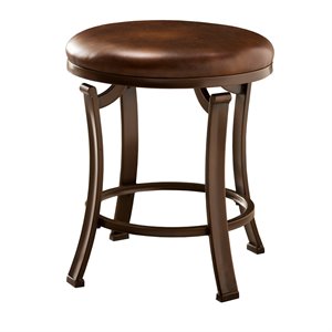 bowery hill faux leather backless vanity stool in antique bronze/brown