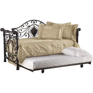 bowery hill metal sleigh daybed with suspension deck and trundle in brown