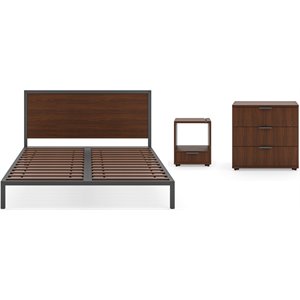 bowery hill contemporary brown wood queen bed with nightstand & chest