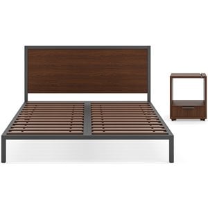 bowery hill contemporary brown wood queen bed with nightstand
