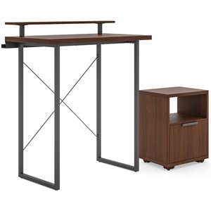 bowery hill contemporary brown wood standing desk and file cabinet