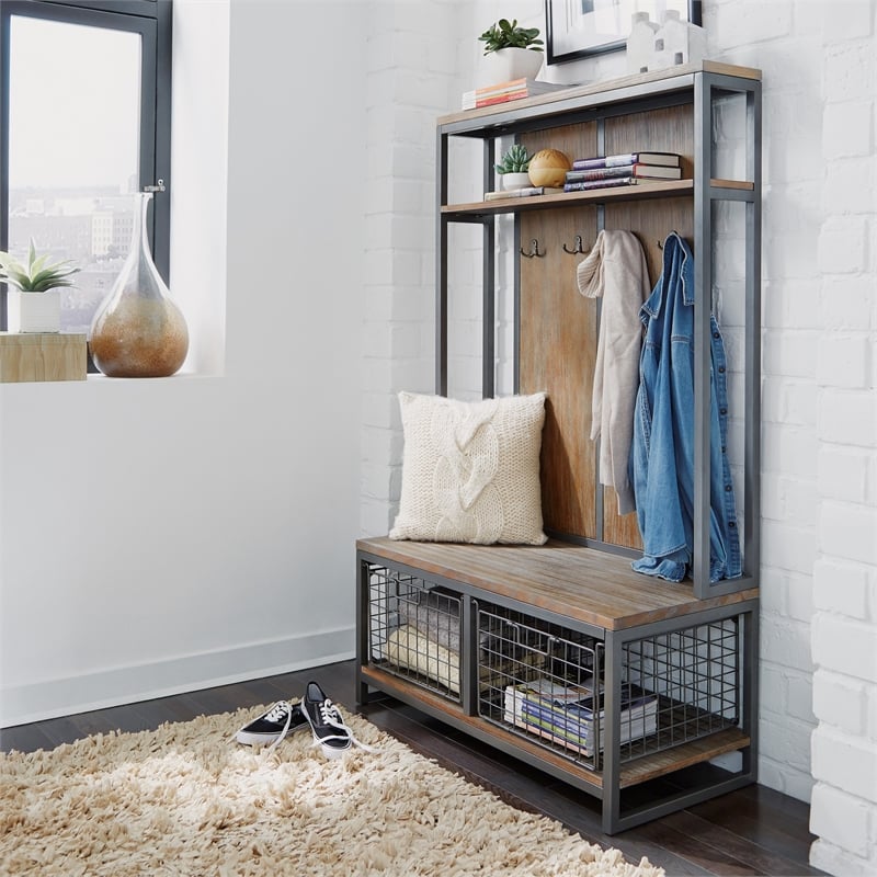 Bowery Hill Transitional Gray Wood Hall Tree