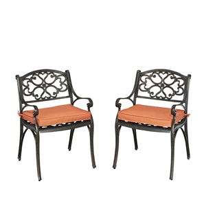 bowery hill traditional black aluminum outdoor chair with cushion (set of 2)