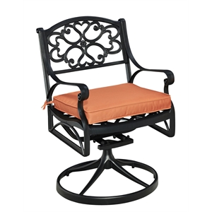 bowery hill traditional black aluminum outdoor swivel rocking chair with cushion