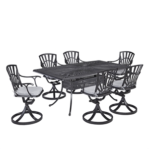bowery hill traditional gray aluminum 7 piece dining set with cushions