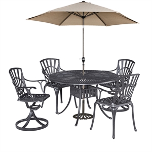 bowery hill l taupe aluminum 5 piece outdoor dining set with umbrella/cushions