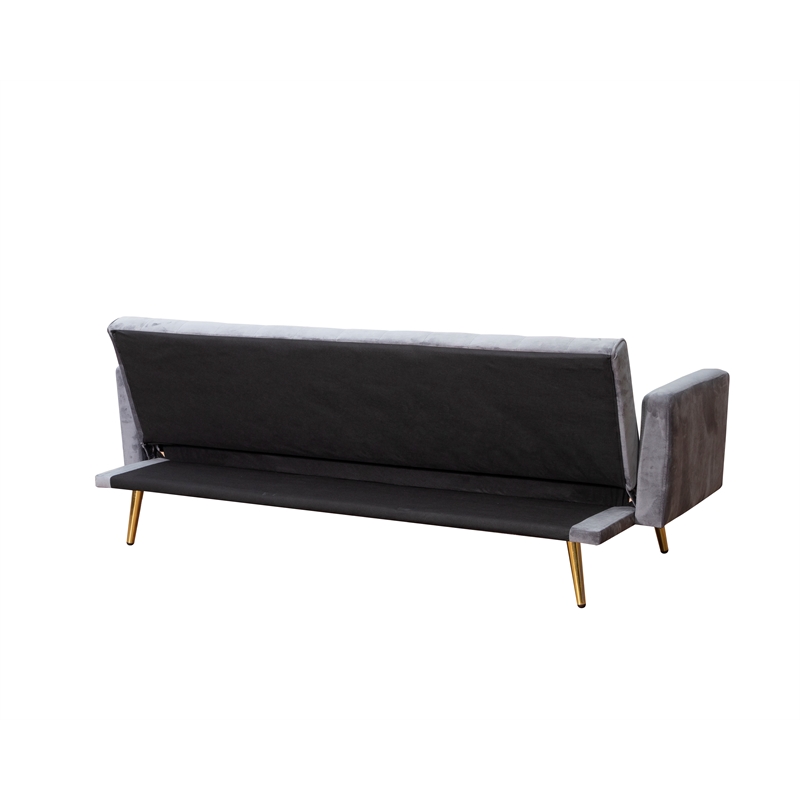 Bowery Hill Modern Velvet Convertible Sofa in Light Gray