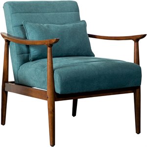 bowery hill mid-century wooden arm accent chair in teal and walnut