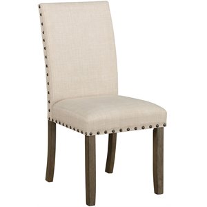 bowery hill farmhouse upholstered side chair in beige and rustic brown