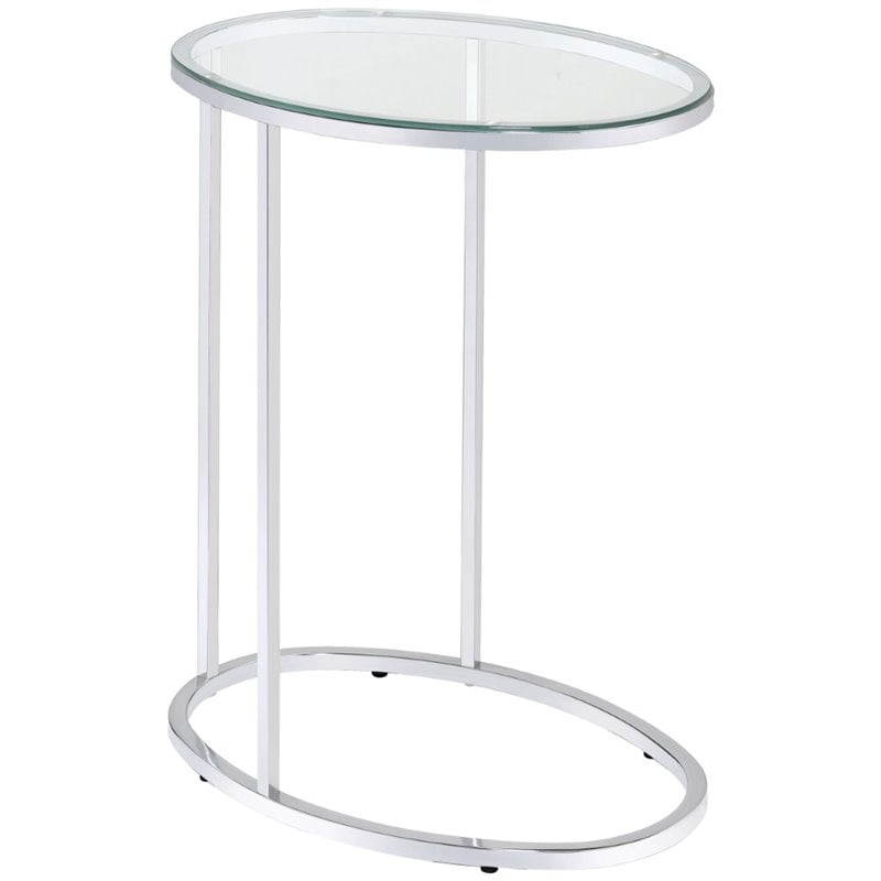 Bowery Hill Contemporary Oval Glass Top Side Table in Chrome