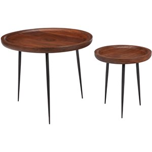 bowery hill modern 2 piece nesting table set in cinnamon and gunmetal