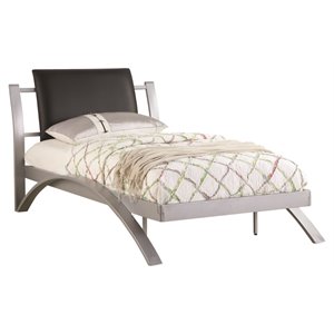 bowery hill modern faux leather twin metal platform bed in black and silver