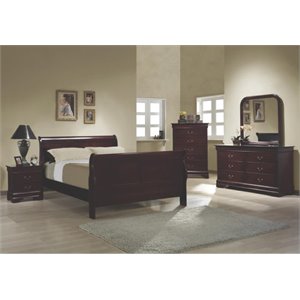 bowery hill 5 piece full sleigh bedroom set in red brown