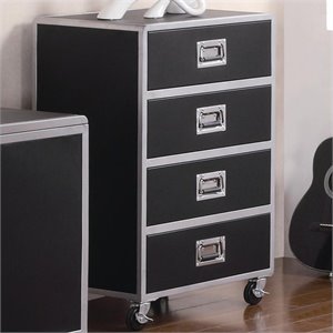 bowery hill industrial 4 drawer chest with casters in black and silver