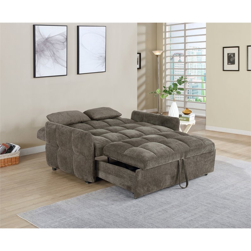 Bowery Hill Modern Tufted Sleeper Sofa Bed in Brown
