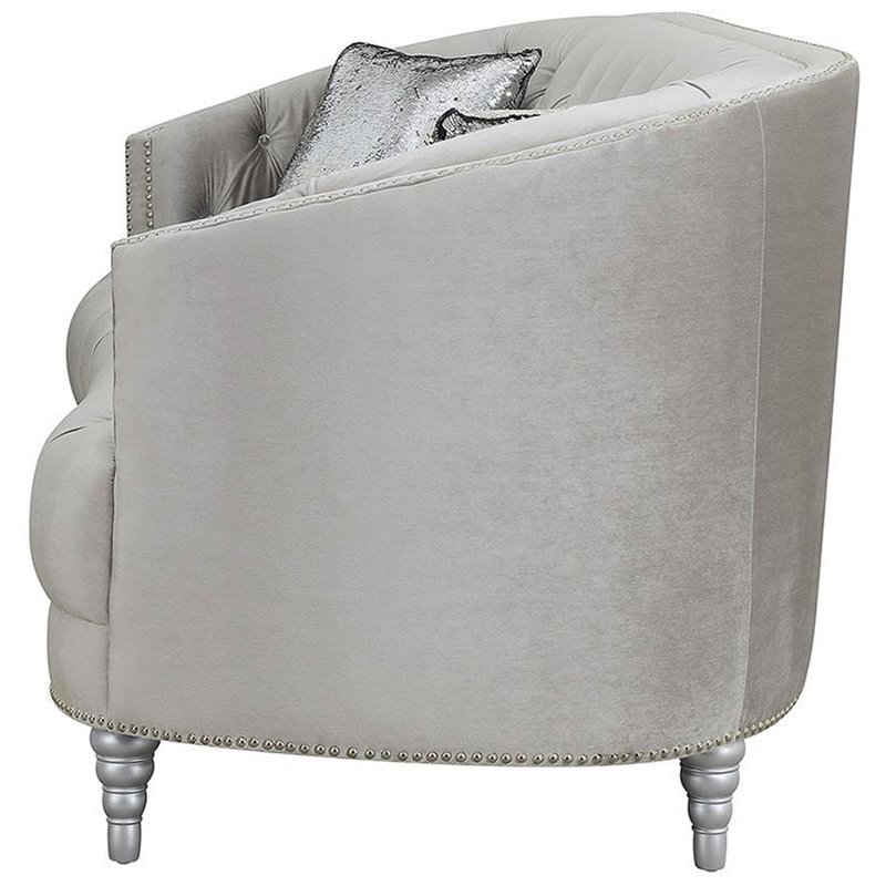 Bowery Hill 3 Piece Velvet Tufted Sofa Set in Gray and Silver