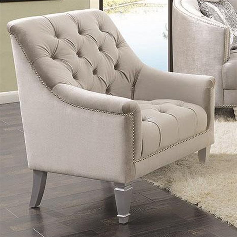 Bowery Hill 3 Piece Velvet Tufted Sofa Set in Gray and Silver