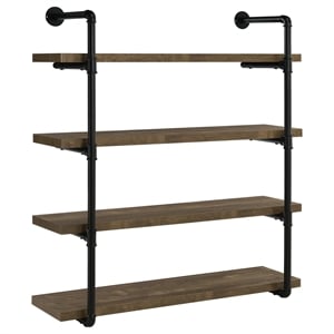 Bowery Hill Traditional 40&quot Wall Shelf in Black and Rustic Oak