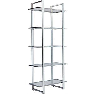 bowery hill 5 tier glass shelf bookcase in chrome