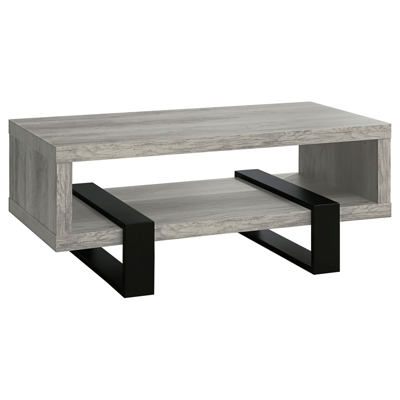 Bowery Hill Modern Rectangular Wood and Metal Coffee Table in Gray Driftwood